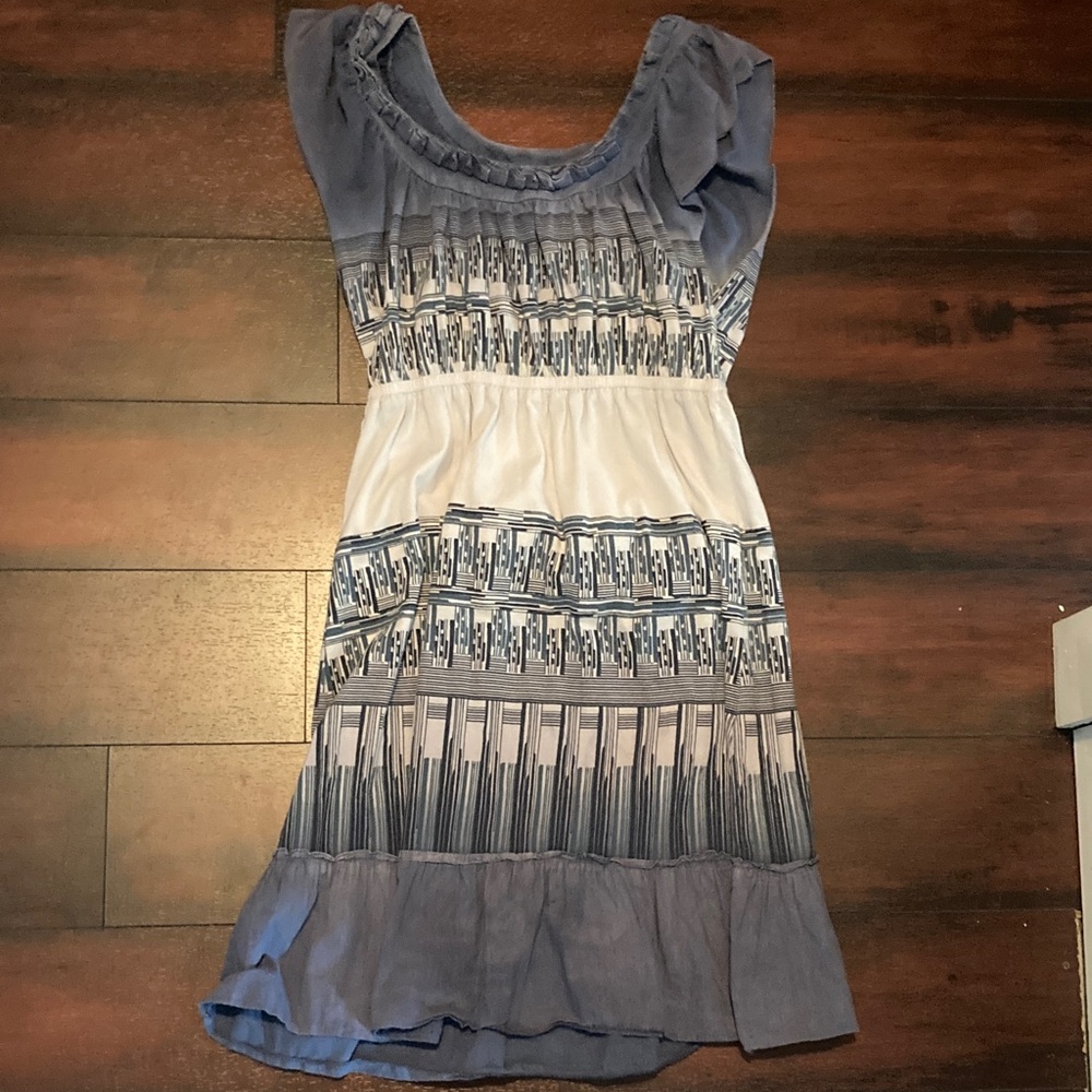 Calvin Klein Blue and White Patterned Midi Dress